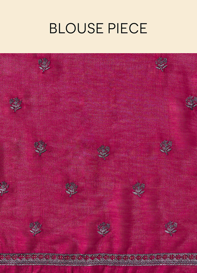 alt message - Mohey Women Rouge Red Stone Work Saree with Floral Patterns image number 5